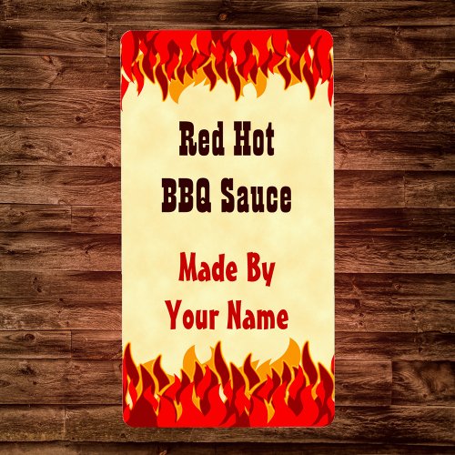 Red Flames Custom BBQ Hot Sauce Large Labels