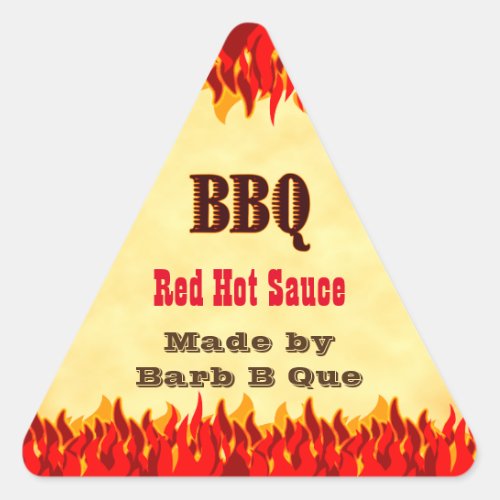 Red Flames Custom BBQ  Hot Sauce Triangle Sticker