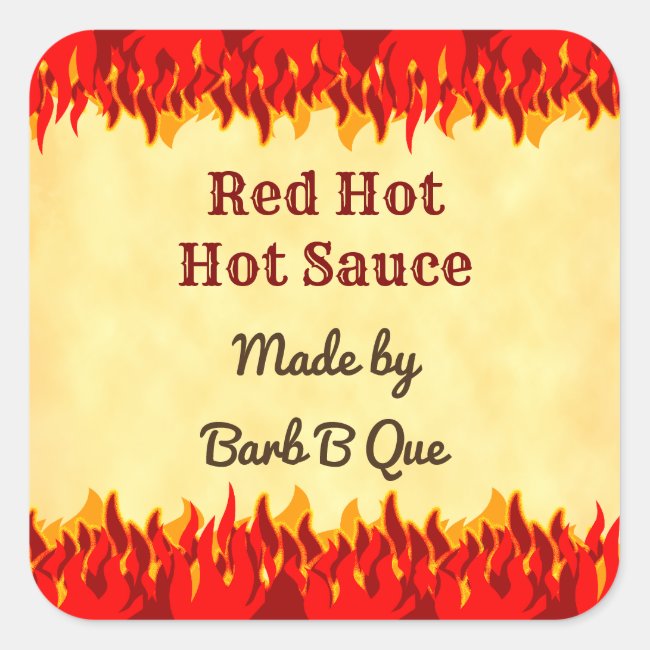 Red Flames Custom Retro BBQ Hot Sauce Sticker