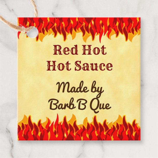Red Flames Custom Retro BBQ Hot Sauce Tag (Front)