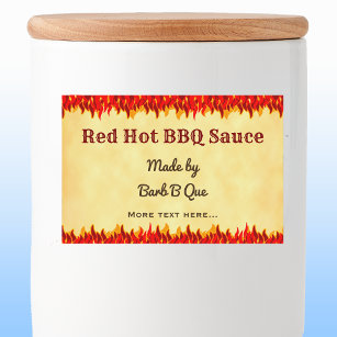 Red Flames Editable Retro BBQ Hot Sauce Food Label