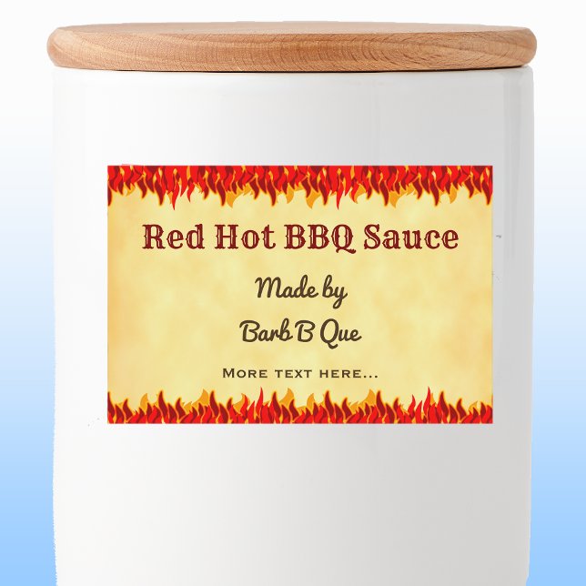 Red Flames Editable Retro BBQ Hot Sauce Food Label (Creator Uploaded)