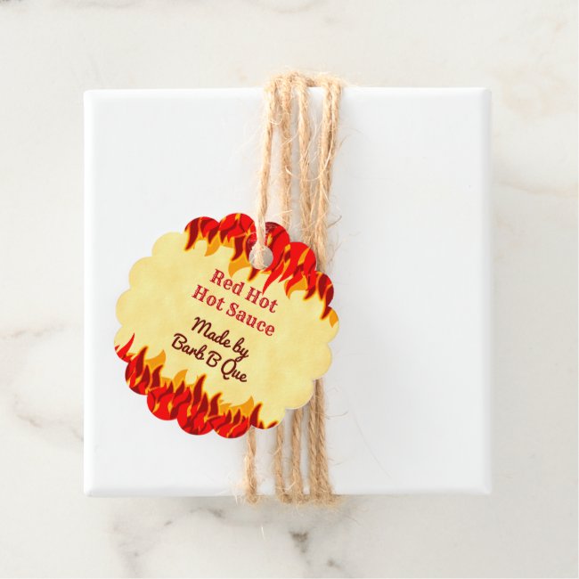 Red Flames Editable Retro BBQ Hot Sauce Tag