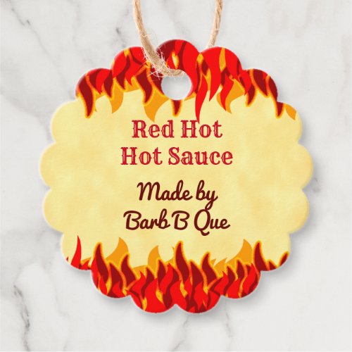 Red Flames Editable Retro BBQ Hot Sauce Tag
