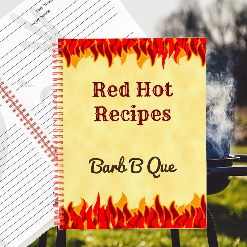 Red Flames Editable Retro BBQ Recipe Notebook