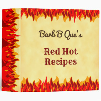 Red Flames Editable Retro BBQ Recipe Organizer 3 Ring Binder