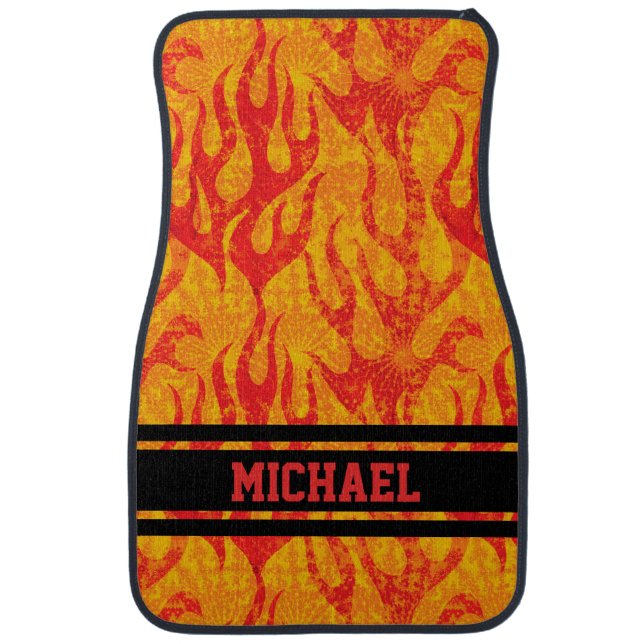 Red Flames Monogram Car Mat (Front)