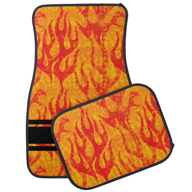 Red Flames Monogram Set of 4 Car Floor Mat (Set)