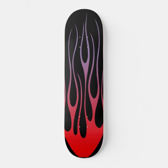 red flames tribals on black background skateboard deck (Front)