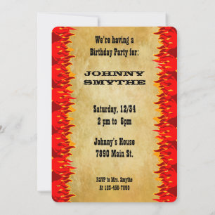 Red Flames Western BBQ Party Invitation