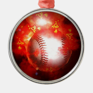 Red Flaming Baseball Christmas Tree Ornament