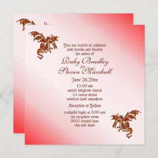 Red Flaming Dragon Fantasy Wedding Invitation