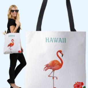 Red Flamingo and Hibiscus Flower Tote Bag