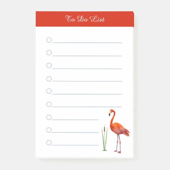 Red flamingo & calligraphy on white lined post-it notes (Front)