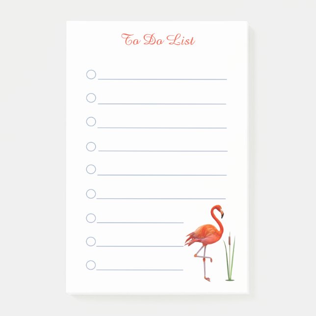 Red flamingo & calligraphy on white lined  post-it notes (Front)