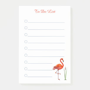 Red flamingo & calligraphy on white lined post-it post-it notes