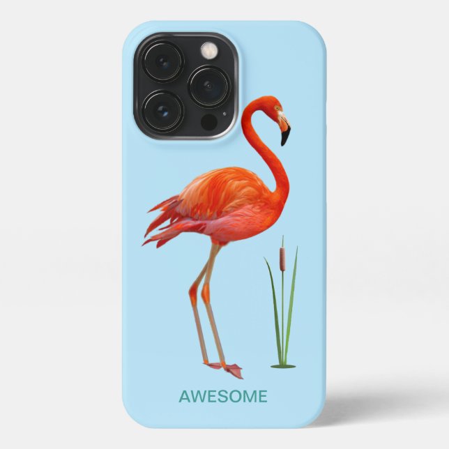 Red flamingo on light blue iPhone case (Back)
