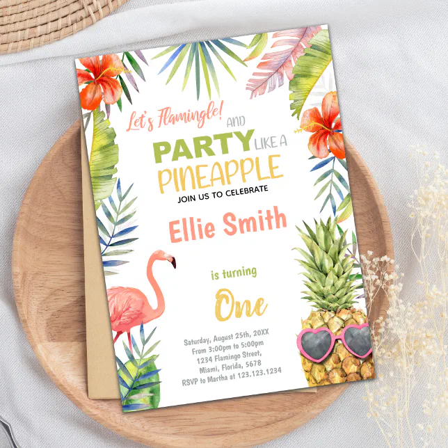 Red Flamingo & Pineapple Birthday Invitations | Zazzle