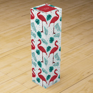 Red flamingo stars monstera leaves palm christmas wine box