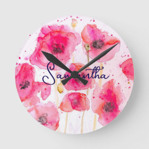 Red Flanders Poppy Flower Pattern Thank You Round Clock