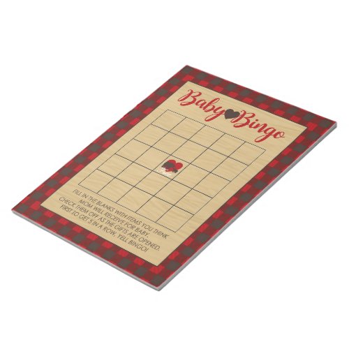 Red Flannel Bingo Baby Shower Game Pack Notepad