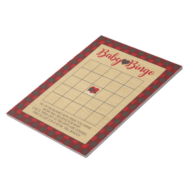 Red Flannel Bingo Baby Shower Game Pack Notepad (Angled)