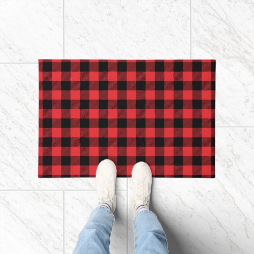 Red Flannel Buffalo Check Pattern Doormat