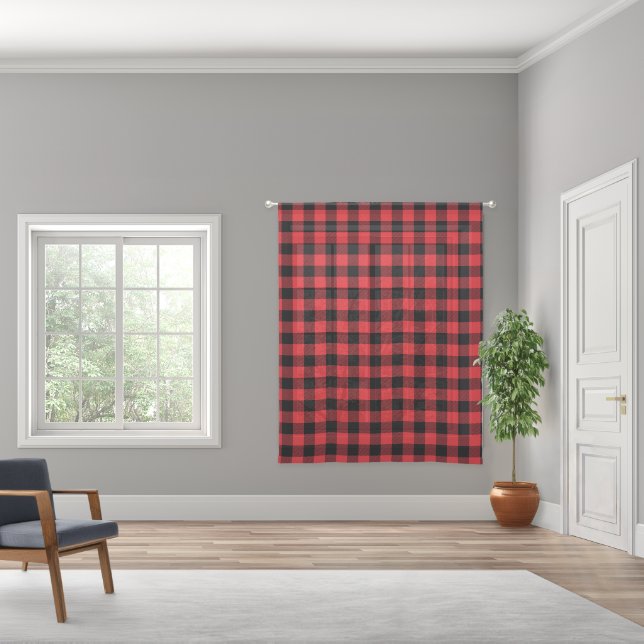 Red Flannel Buffalo Check Pattern Sheer Curtains (Wide)