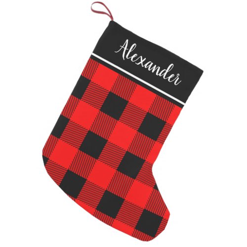 Red Flannel Buffalo Plaid Personalized Small Christmas Stocking