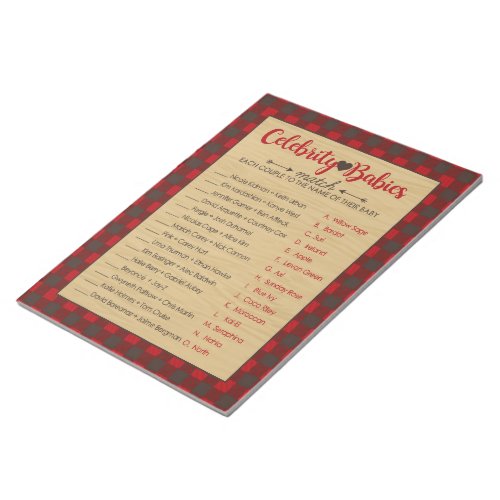 Red Flannel Celebrity Babies Baby Shower Game Pack Notepad