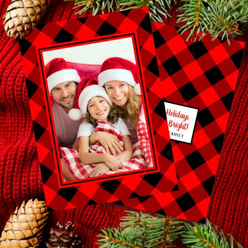 Red Flannel Cozy Christmas New Year Family Photo Invitation