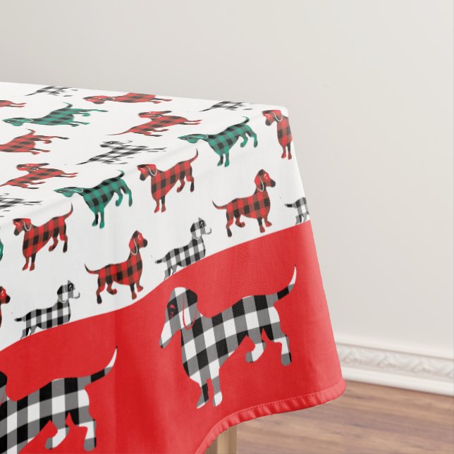 Red Flannel Dachshund Doxie Lover Christmas Tablecloth (In Situ)