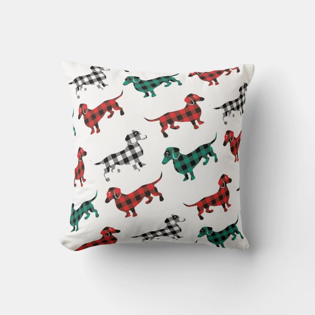 Red Flannel Dachshunds Old Fashioned Log Cabin Throw Pillow (Front)