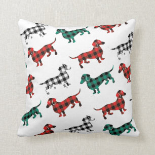 Red Flannel Dachshunds Old Fashioned Log Cabin Throw Pillow