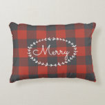 Red Flannel Holiday Accent Pillow<br><div class="desc">A rustic country style holiday design in red plaid that can be personalized with your text.</div>