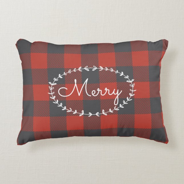 Red Flannel Holiday Accent Pillow (Front)