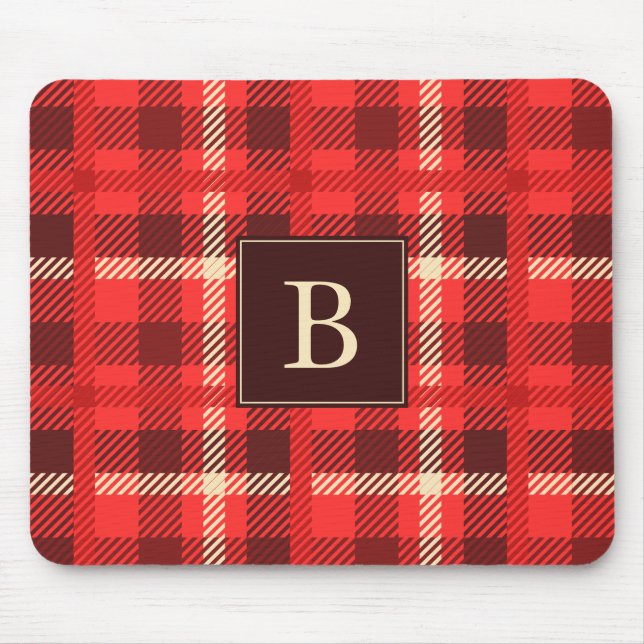 Red Flannel Look Plaid with Monogram Mouse Pad (Front)