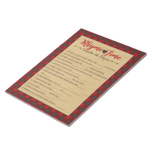 Red Flannel Nursery Rhyme Baby Shower Game Pack Notepad