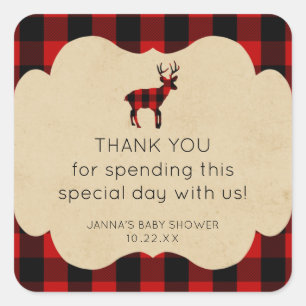 Red Flannel Plaid Buck thank you favor Square Sticker