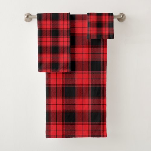 Red Flannel Tartan Pattern Bath Towel Set