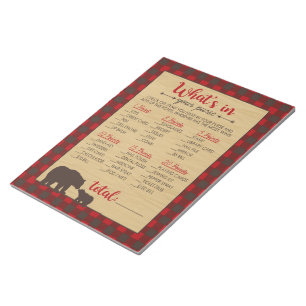 Red Flannel What's In Your Purse Baby Shower Game Notepad