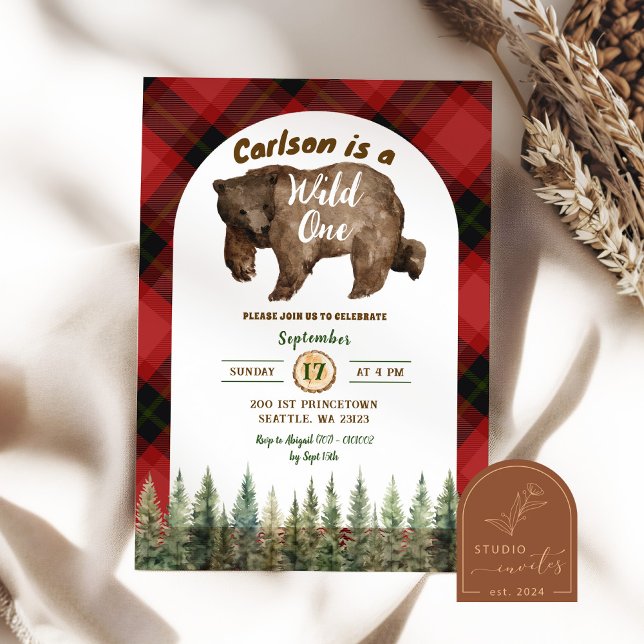 Red Flannel Wild One Lumberjack 1st Birthday Invitation (Creator Uploaded)
