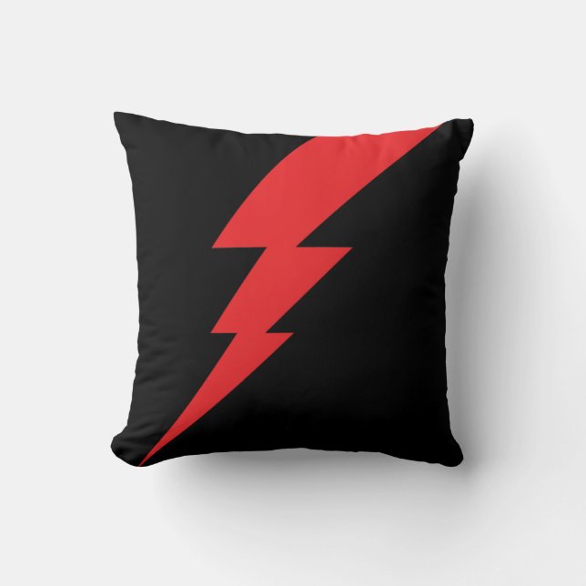 Red Flash Lightning Bolt Throw Pillow (Front)