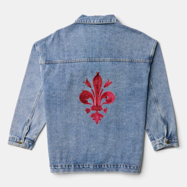 RED FLEUR DE LIS Heraldi Floral  Denim Jacket (Back)