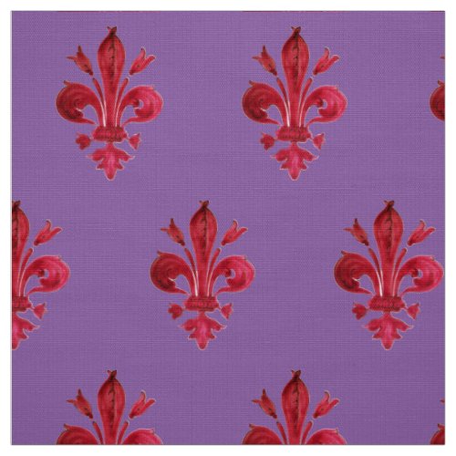 RED FLEUR DE LIS IN PURPLE Floral Pattern Fabric