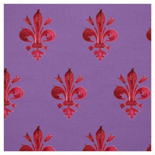 RED FLEUR DE LIS IN PURPLE Floral Pattern Fabric