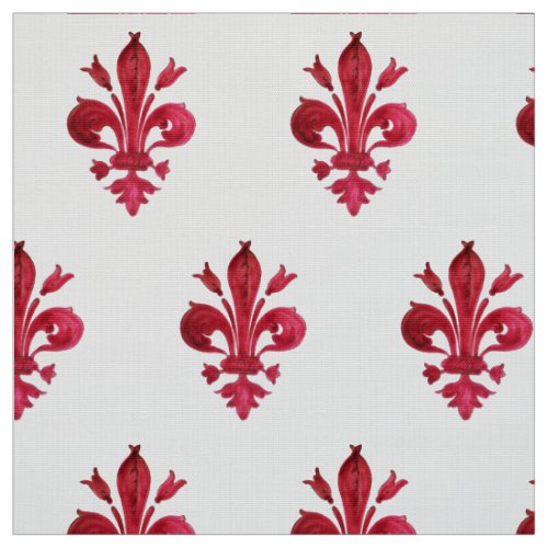 RED FLEUR DE LIS IN WHITE Floral Pattern Fabric