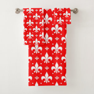 Red Fleur-de-lis Pattern Design  Bath Towel Set