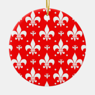 Red Fleur-de-lis Pattern Design  Ceramic Ornament