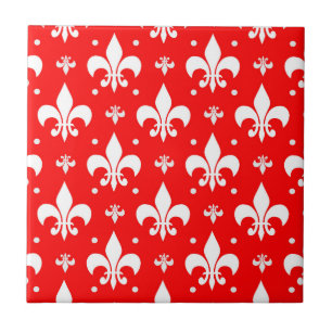 Red Fleur-de-lis Pattern Design Ceramic Tile